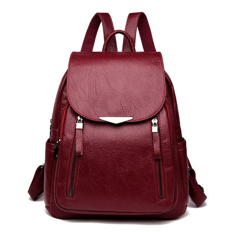 Casual Backpack Female Brand Leather Women's backpack Large Capacity School Bag for Girls Double Zipper Leisure Shoulder Bags