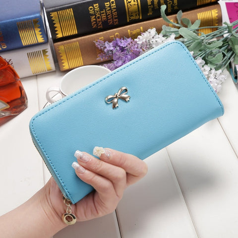 Women Long Clutch Wallets Fashion PU Leather Bowknot Coin Bag Phone Purses Famous Designer Lady Cards Holder Wallet