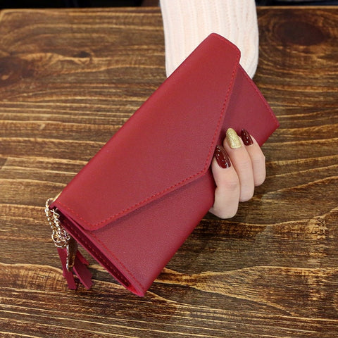 Fashion Womens Wallets Simple Zipper Purses Black White Gray Red Long Section Clutch Wallet Soft PU Leather Money Bag