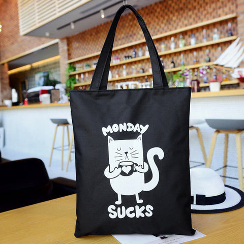 Casual Canvas Tote Handbag Women Cartoon Cat Shoulder Bag Female Summer Beach Bag Shoulder Bag Lady BB469