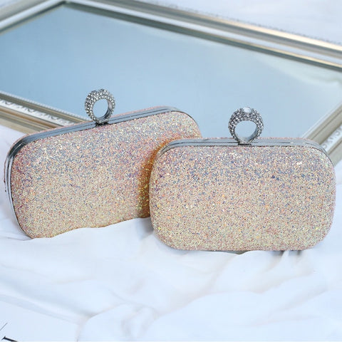 Women Glitter Evening Clutch Bag Ladies Wedding Party Shiny Handbag Prom Purse Chain